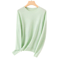 Damen Feiner Rundhals-Feinstrickpullover mit leichter Oversize-Passform Nord Taschen in Grün gemustert