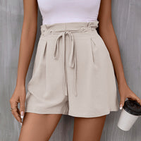Kurze Hose mit Hoher Taille und Verstellbarem Kordelzug für Damen | Ideal für den Sommer in Beige