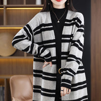 Damen Oversize Langcardigan mit Streifen in Schwarz-Grau