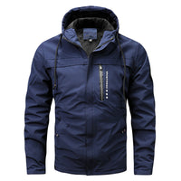 Herren winddichte Softshelljacke mit verstellbarer Kapuze und Innenfutter in Blau