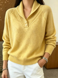Martha | Damen Langarmpullover mit Knöpfen in Gelb