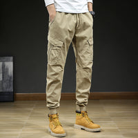 Herren Cargo-Hosen mit Taschen und Kordelzug in Khaki