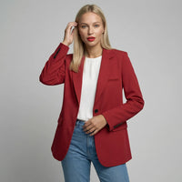Marianne | Damen Langer Blazer Zweiknopf Klappentaschen Elegant Business in Rot