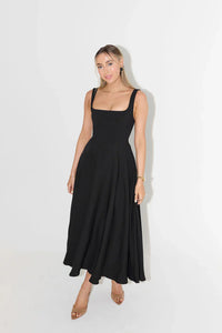 Evia | Damen Maxikleid Elegant Romantic Fließend Festlich Sommer in Schwarz