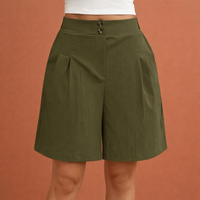 Hochtaillierte plissierte Shorts für Damen | Selina in Olivgrün