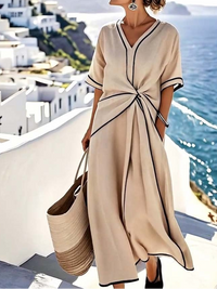 Moria | Damen Kleid Schmeichelnd Festlich Taille Elegant Chic in Beige