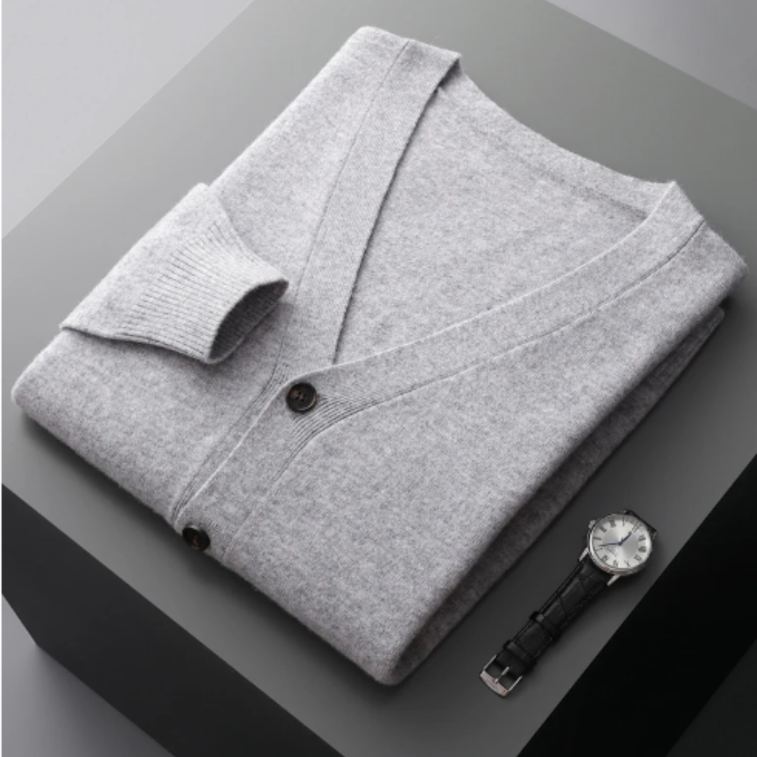 Fudus | Cashmere Strickjacke V-ausschnitt Knopfverschluss Weicher Leichter Strick