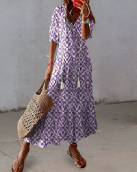 Brigitte | Damen Boho Midikleid Fließend Locker V-Ausschnitt Romantic in Violett