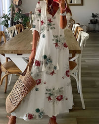 Brigitte | Damen Boho Midikleid Fließend Locker V-Ausschnitt Romantic in Weiß 3