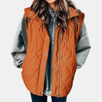 Damen Weste mit Knöpfen und Taschen, Kapuze in Orange