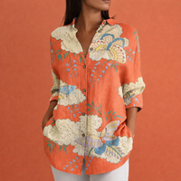 Bedruckte Damenbluse mit klassischem Kragen und Knopfverschluss | Yvonne in Orange