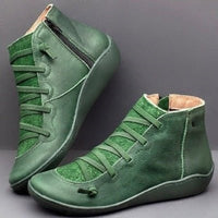 Orthopädische Stiefeletten Damen mit Arch Support, Schnürung & seitlichem Reißverschluss, knöchelhoch in Grün