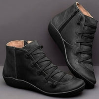 Orthopädische Stiefeletten Damen mit Arch Support, Schnürung & seitlichem Reißverschluss, knöchelhoch in Schwarz