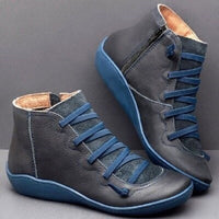 Orthopädische Stiefeletten Damen mit Arch Support, Schnürung & seitlichem Reißverschluss, knöchelhoch in Blau
