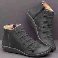 Orthopädische Stiefeletten Damen mit Arch Support, Schnürung & seitlichem Reißverschluss, knöchelhoch in Grau