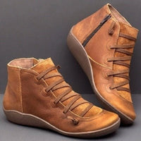 Orthopädische Stiefeletten Damen mit Arch Support, Schnürung & seitlichem Reißverschluss, knöchelhoch in Rostbraun