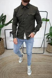 Torsten | Herren Overshirt Langarm Hemdjacke Casual Urban Modern Brusttaschen in Armeegrün