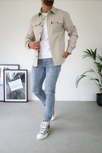 Torsten | Herren Overshirt Langarm Hemdjacke Casual Urban Modern Brusttaschen in Beige