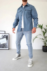 Torsten | Herren Overshirt Langarm Hemdjacke Casual Urban Modern Brusttaschen in Blau
