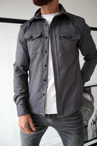 Torsten | Herren Overshirt Langarm Hemdjacke Casual Urban Modern Brusttaschen in Dunkelgrau