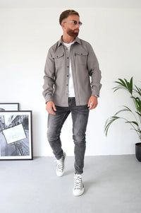 Torsten | Herren Overshirt Langarm Hemdjacke Casual Urban Modern Brusttaschen in Grau