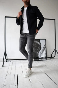 Torsten | Herren Overshirt Langarm Hemdjacke Casual Urban Modern Brusttaschen in Schwarz