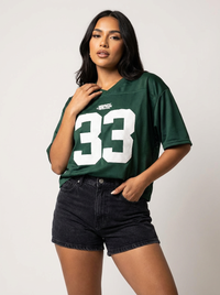 Oversized Y2K-Jersey-T-Shirt mit Nummerndruck in Grün
