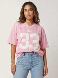 Oversized Y2K-Jersey-T-Shirt mit Nummerndruck in Rosa