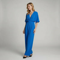 Léonie | Damen Jumpsuit Kurzarm V-Ausschnitt Elegant Modern Sommer in Blau