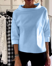 Damenbluse mit Wasserfallkragen 3/4-Arm in Blau