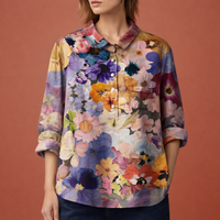 Blumenmuster Bluse mit langen Ärmeln und Kragen für Damen | Viona in Lila