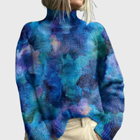 Jacqueline | Damen Pullover Mit Waldprint Und Rollkragen in Blau