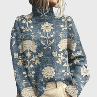 Jacqueline | Damen Pullover Mit Waldprint Und Rollkragen in Hellblau