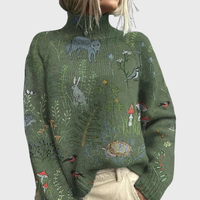 Jacqueline | Damen Pullover Mit Waldprint Und Rollkragen in Grün