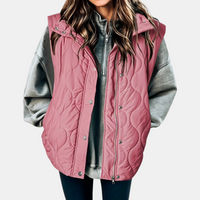 Damen Weste mit Knöpfen und Taschen, Kapuze in Rosa
