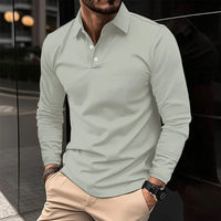 Herren T-Shirt - Slim Fit Polo mit langen Ärmeln und Knopfleiste | Casual in Grau