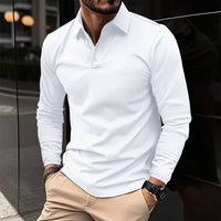 Herren T-Shirt - Slim Fit Polo mit langen Ärmeln und Knopfleiste | Casual in Weiß