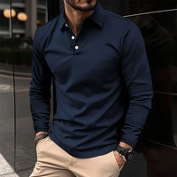 Herren T-Shirt - Slim Fit Polo mit langen Ärmeln und Knopfleiste | Casual in Blau