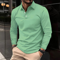 Herren T-Shirt - Slim Fit Polo mit langen Ärmeln und Knopfleiste | Casual in Grün