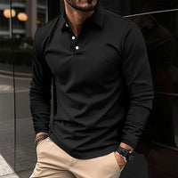 Herren T-Shirt - Slim Fit Polo mit langen Ärmeln und Knopfleiste | Casual in Schwarz