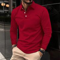 Herren T-Shirt - Slim Fit Polo mit langen Ärmeln und Knopfleiste | Casual in Rot