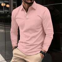 Herren T-Shirt - Slim Fit Polo mit langen Ärmeln und Knopfleiste | Casual in Rosa