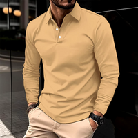 Herren T-Shirt - Slim Fit Polo mit langen Ärmeln und Knopfleiste | Casual in Khaki