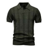 Herren T-Shirt - Offener Polokragen mit Vertikalem Muster | Slim Fit in Grün