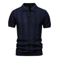 Herren T-Shirt - Offener Polokragen mit Vertikalem Muster | Slim Fit in Blau