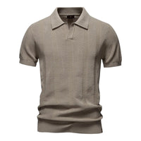 Herren T-Shirt - Offener Polokragen mit Vertikalem Muster | Slim Fit in Beige