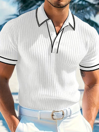 T-Shirt Herren - Polokragen mit Kontrastpaspel und kurzen Ärmeln | Kurz in Weiß