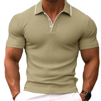 Herren T-Shirt - Polokragen mit kurzen Ärmeln und Kontrast | Slim Fit in Khaki