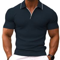 Herren T-Shirt - Polokragen mit kurzen Ärmeln und Kontrast | Slim Fit in Grau