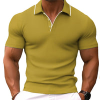 Herren T-Shirt - Polokragen mit kurzen Ärmeln und Kontrast | Slim Fit in Gelb